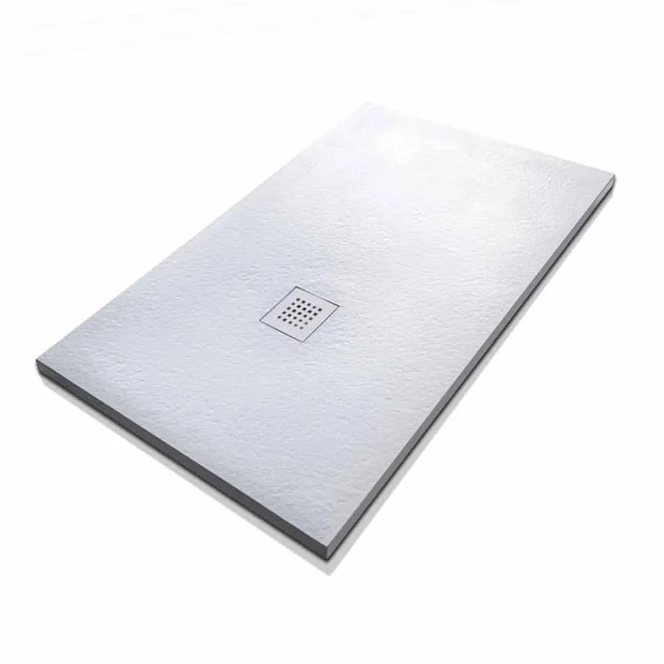 Rechthoekige douchebak 140x80 in hars met stalen rooster - Domio Viadurini