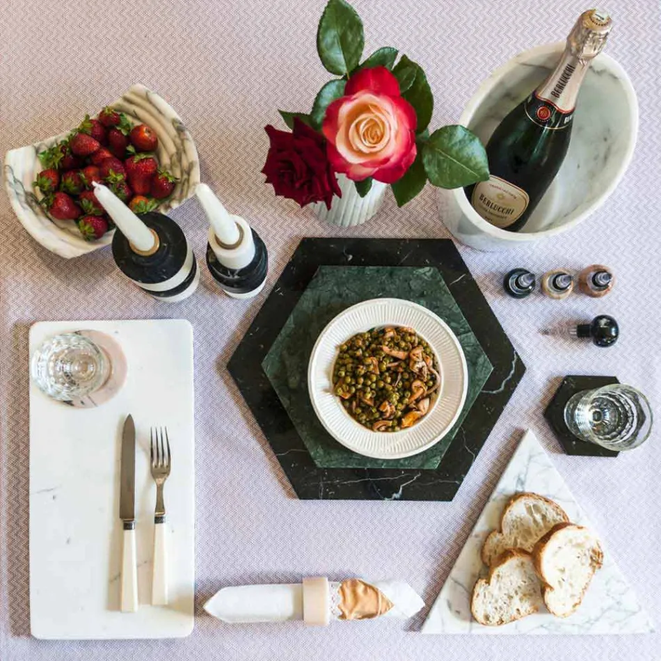 Zeshoekige serveerschaal in wit Carrara-marmer of zwarte Marquinia - Ludivine Viadurini