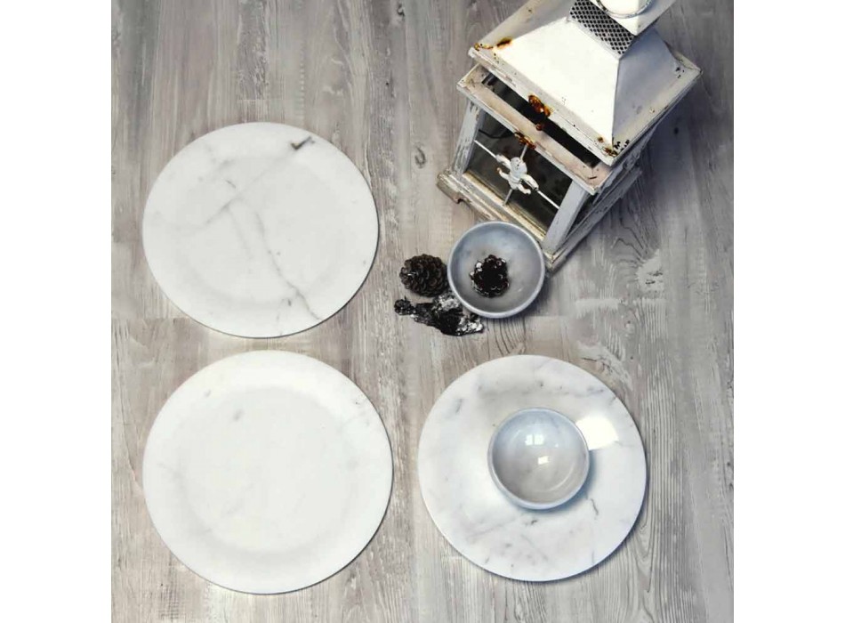 Platte plaat in glanzend wit beeldhouwwerk marmer van Made in Italy Design - Brandy Viadurini
