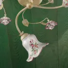 Plafondlamp 3 Lichts Metaal en Keramiek Handbeschilderd Rood Draad - Pisa Viadurini