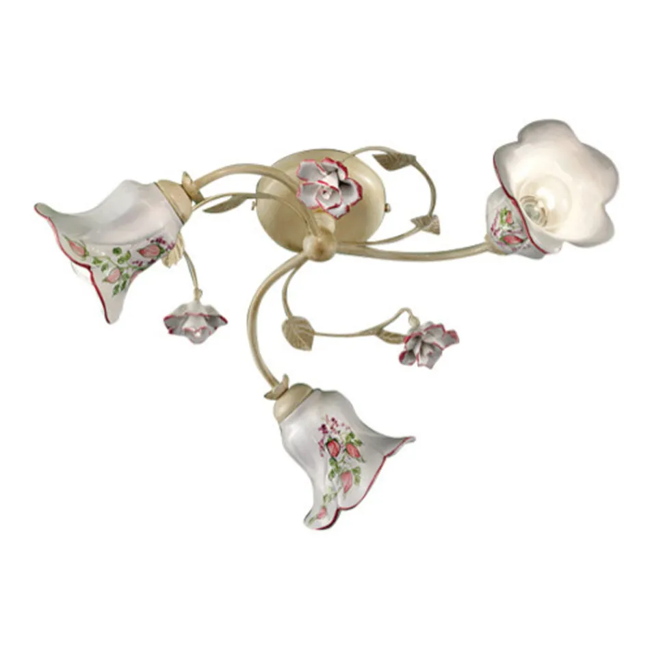 Plafondlamp 3 Lichts Metaal en Keramiek Handbeschilderd Rood Draad - Pisa Viadurini