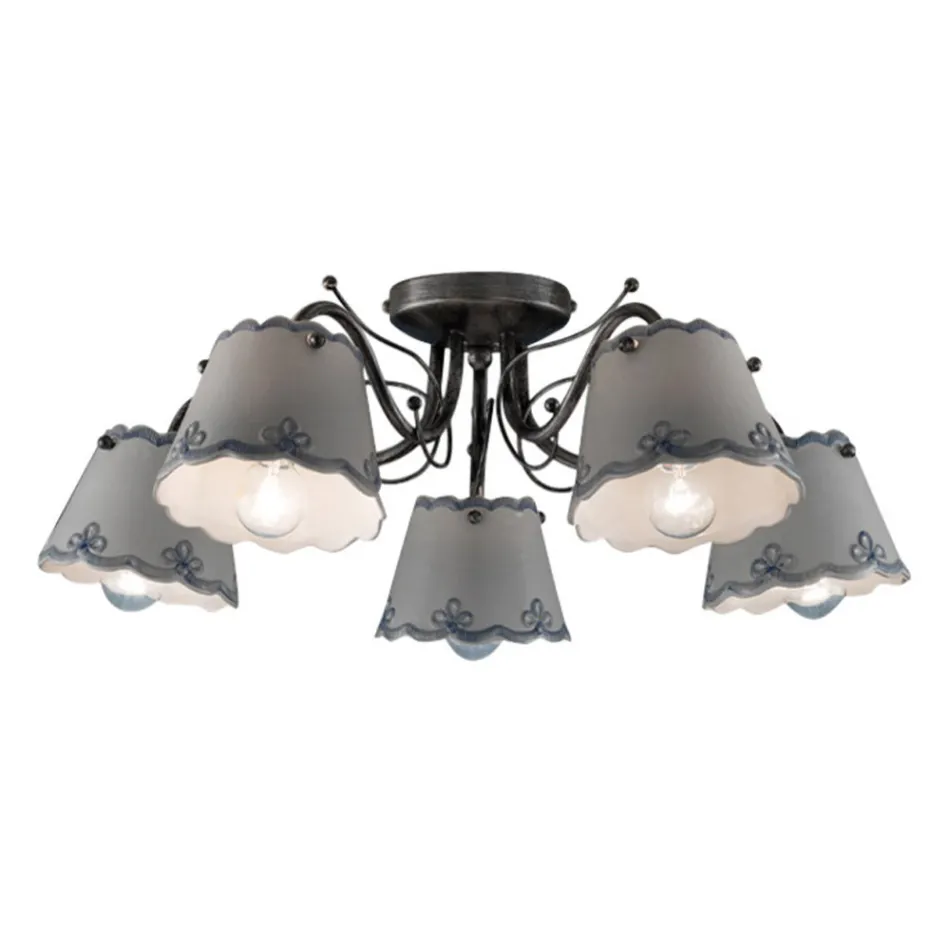 Plafondlamp met 3 of 5 lampjes in handbeschilderd borduureffect keramiek - Ravenna Viadurini