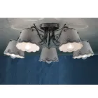 Plafondlamp met 3 of 5 lampjes in handbeschilderd borduureffect keramiek - Ravenna Viadurini