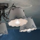 Plafondlamp met 3 of 5 lampjes in handbeschilderd borduureffect keramiek - Ravenna Viadurini