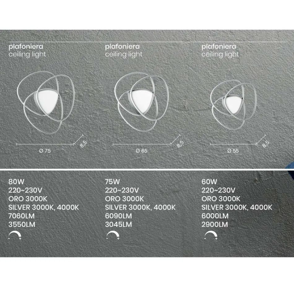 Plafondlamp LED-wandlamp in goud of zilverkleurig metaal - Rosella Viadurini