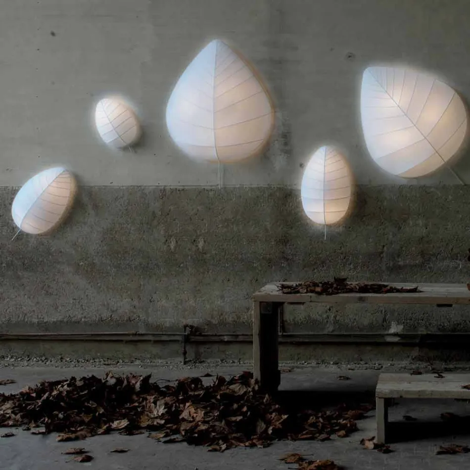 Wandlamp in metaal en wit lycra design in 3 afmetingen - gebladerte Viadurini