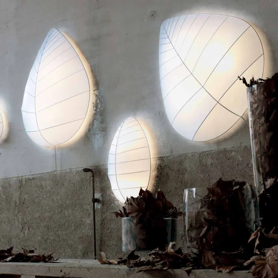 Wandlamp in metaal en wit lycra design in 3 afmetingen - gebladerte Viadurini