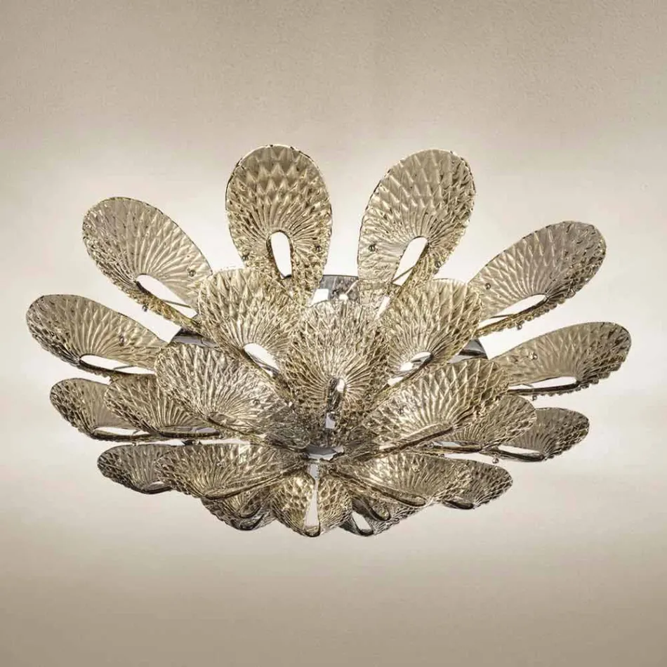 Ambachtelijke plafondlamp in gerookt Venetiaans glas, gemaakt in Italië - Minos Viadurini