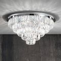 Klassieke plafondlamp in zilver metaal en kristallen hangers - Jerome