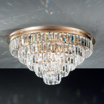 Klassieke gouden metalen plafondlamp en luxe kristallen hangers - Jerome Viadurini