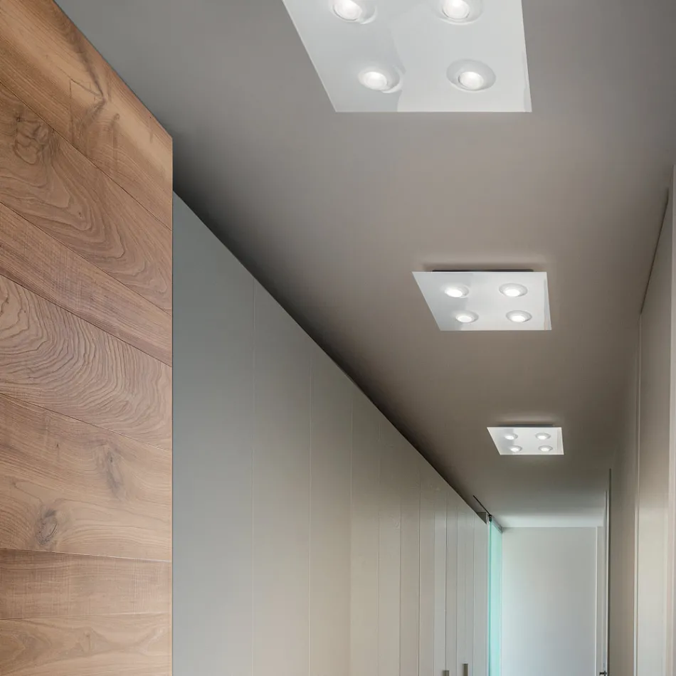 Plafondlamp met vlakke glasplaat met neerlaatbaar frame, gemaakt in Italië - Kora Viadurini