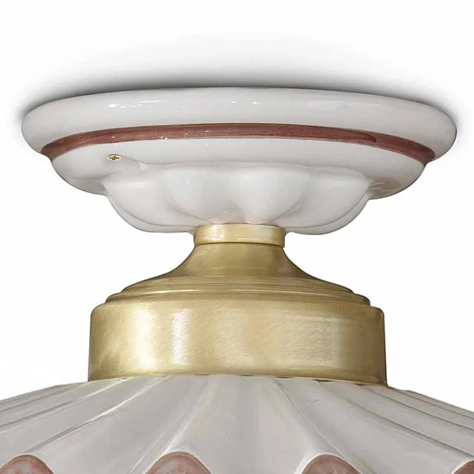 Geplooide glanzende keramische plafondlamp en handgeschilderde rand - Laquila Viadurini