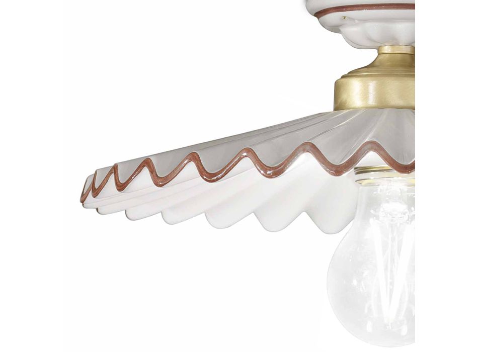 Geplooide glanzende keramische plafondlamp en handgeschilderde rand - Laquila Viadurini