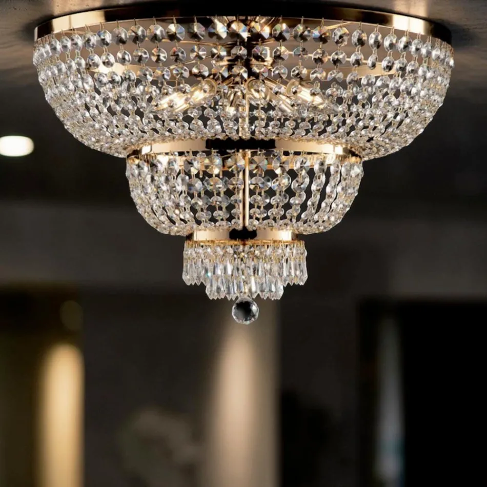 Gouden ijzeren plafondlamp met strass-steentjes, gemaakt in Italië - Oostenrijk Viadurini