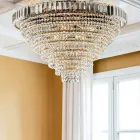 Gouden ijzeren plafondlamp met strass-steentjes, gemaakt in Italië - Kiev Viadurini