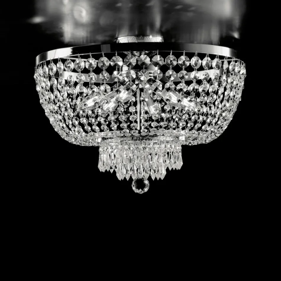 Plafondlamp van ijzer en goud met strass-steentjes, gemaakt in Italië, voor interieurdecoratie - Oostenrijk Viadurini