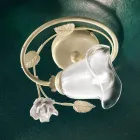 Plafondlamp van ijzer, gezandstraald glas en rozen van keramiek decoratie - Siena Viadurini
