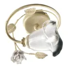 Plafondlamp van ijzer, gezandstraald glas en rozen van keramiek decoratie - Siena Viadurini