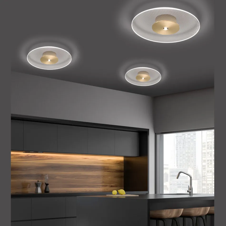 Metalen plafondlamp met micro-gestippelde plexiglas diffuser - Nora Viadurini