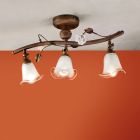 Lineaire plafondlamp met 3 lampjes in ijzer, glas en keramische rozen - Siena Viadurini