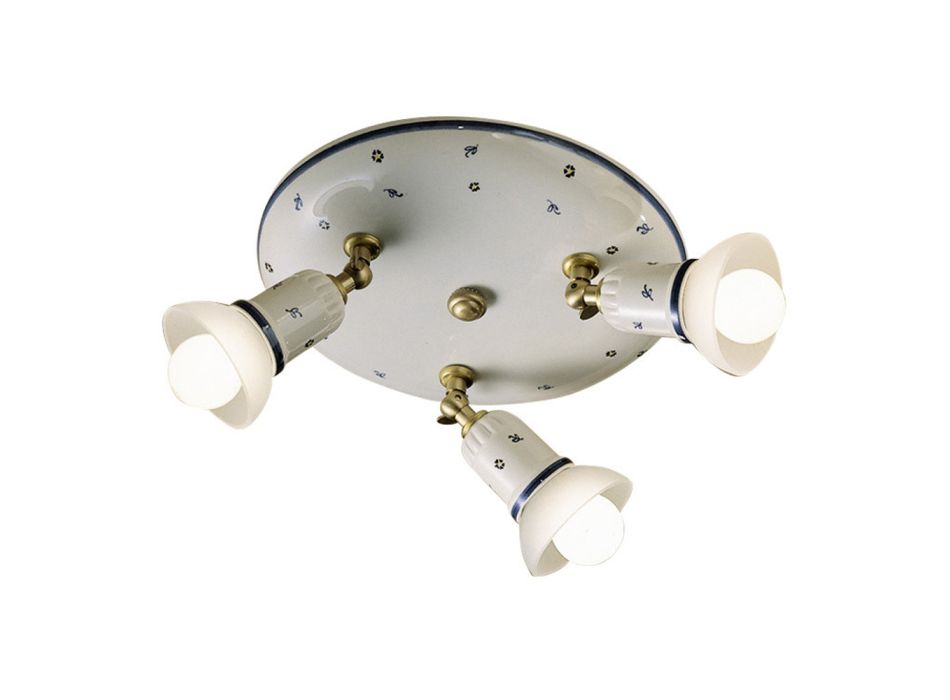 Ronde Plafondlamp 2 of 3 Spots Messing en Handbeschilderd Keramiek - Savona Viadurini