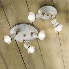 Ronde Plafondlamp 2 of 3 Spots Messing en Handbeschilderd Keramiek - Savona Viadurini