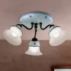 Vintage plafondlamp in ijzer, glas en met de hand gedecoreerd keramiek - Ferrara Viadurini