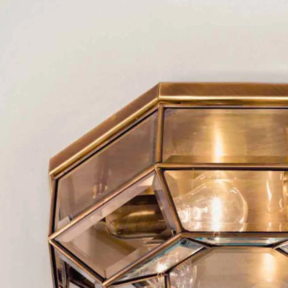 Vintage plafondlamp in gepolijst messing en glas 2 maten - gebonden door Il Fanale Viadurini