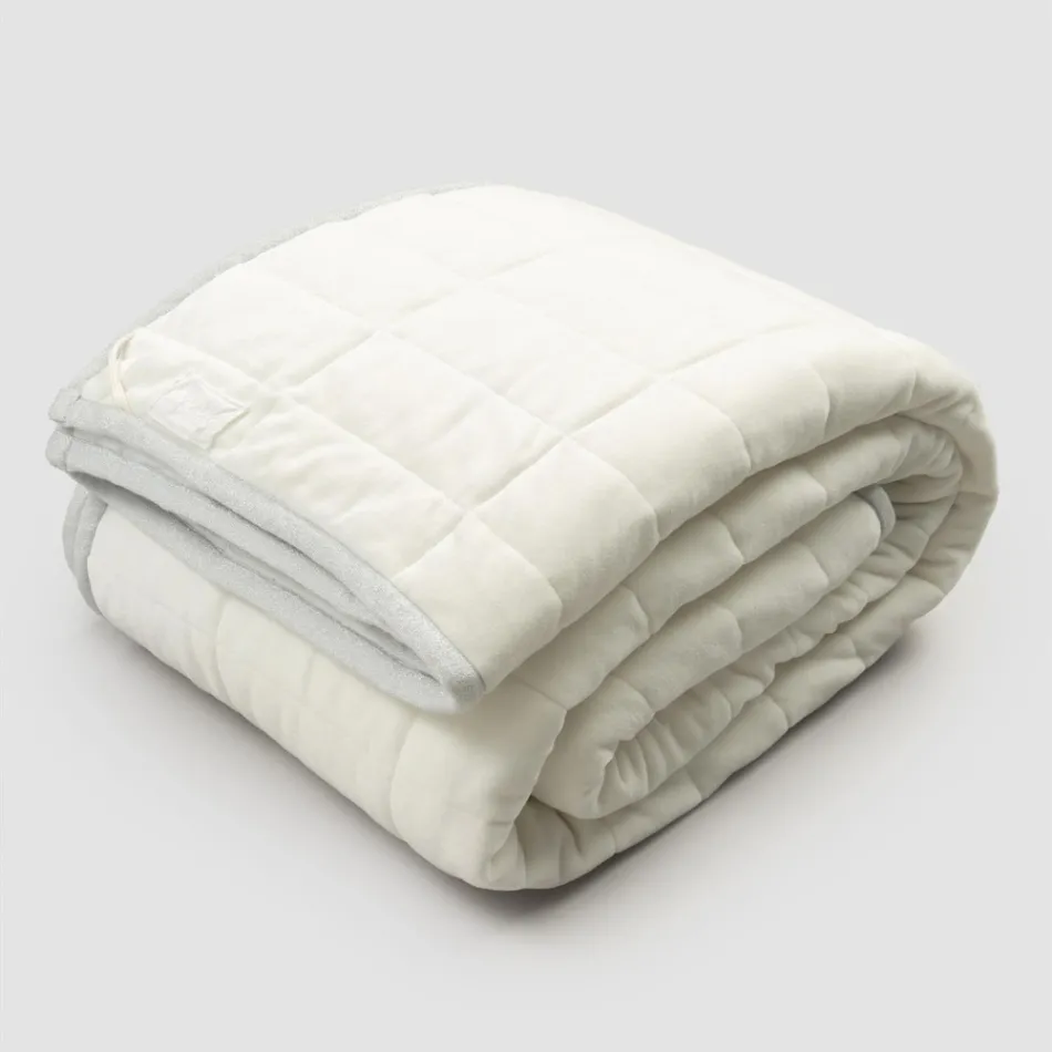 Plaid van katoensatijn en chenille met lurex, krijt of retro rand - Tortoro Viadurini