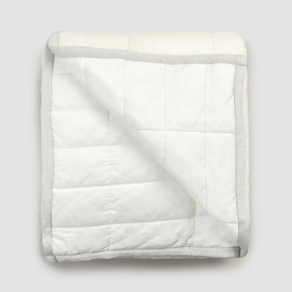 Plaid van katoensatijn en chenille met lurex, krijt of retro rand - Tortoro Viadurini