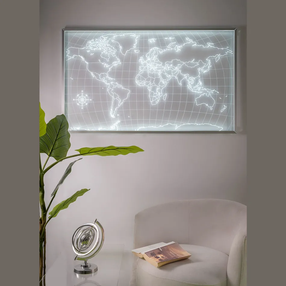 Amaris verlichte wandplanisfeer, gemaakt van plexiglas, vervaardigd in Italië. Viadurini
