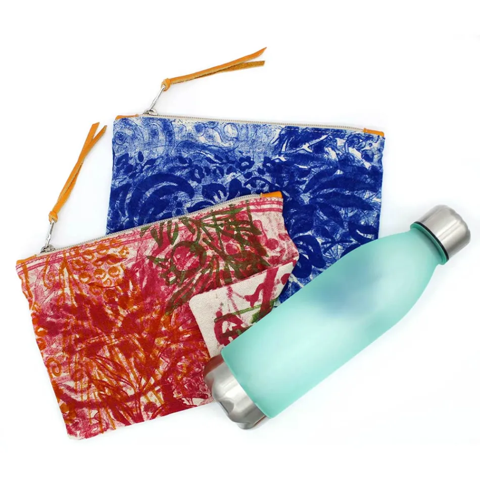 Artistieke handgedrukte handtas, uniek stuk katoen, 2 stuks - Viadurini van Marchi Viadurini