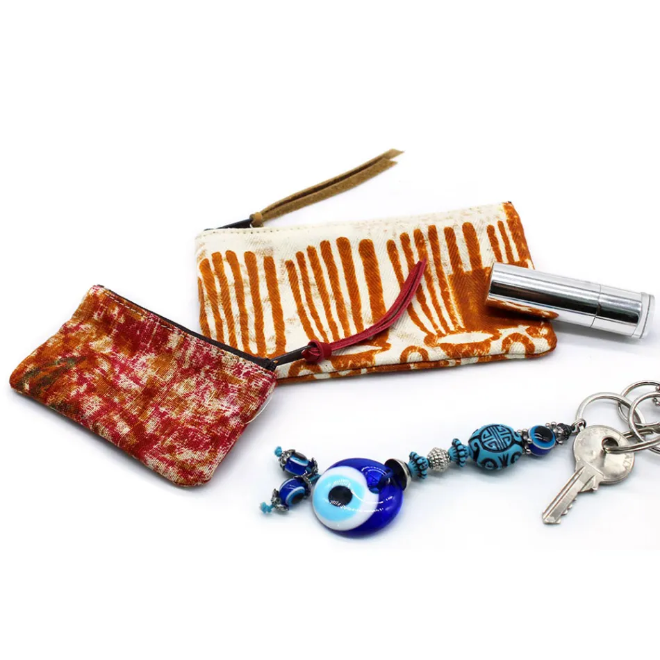 Artistieke handgedrukte handtas, uniek stuk katoen, 2 stuks - Viadurini van Marchi Viadurini