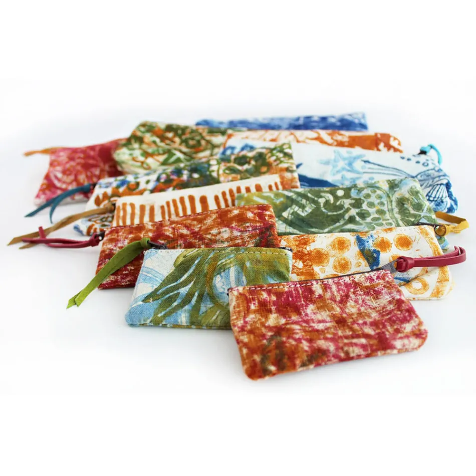Artistieke handgedrukte clutch, uniek stuk katoen, 2 stuks - Viadurini van Marchi Viadurini