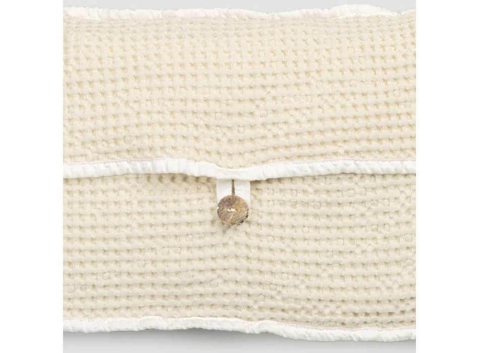 Handtas van natuurlijk wit honingraatkatoen met parelmoerknoop - Anteha Viadurini