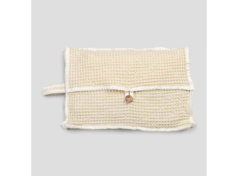 Handtas van natuurlijk wit katoen met honingraatmotief en parelmoerknoop - Anteha Viadurini