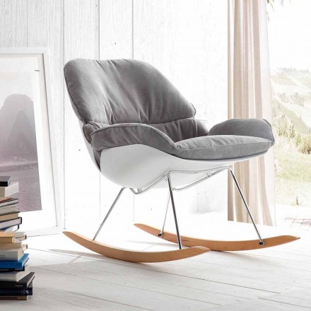 Rocking fauteuil met moderne verwijderbare zachte grijze kussen Acacia Viadurini