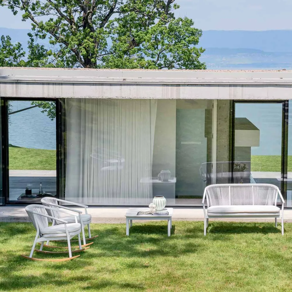 Schommelstoel voor buiten in massief hout en stof - Smart van Varaschin Viadurini