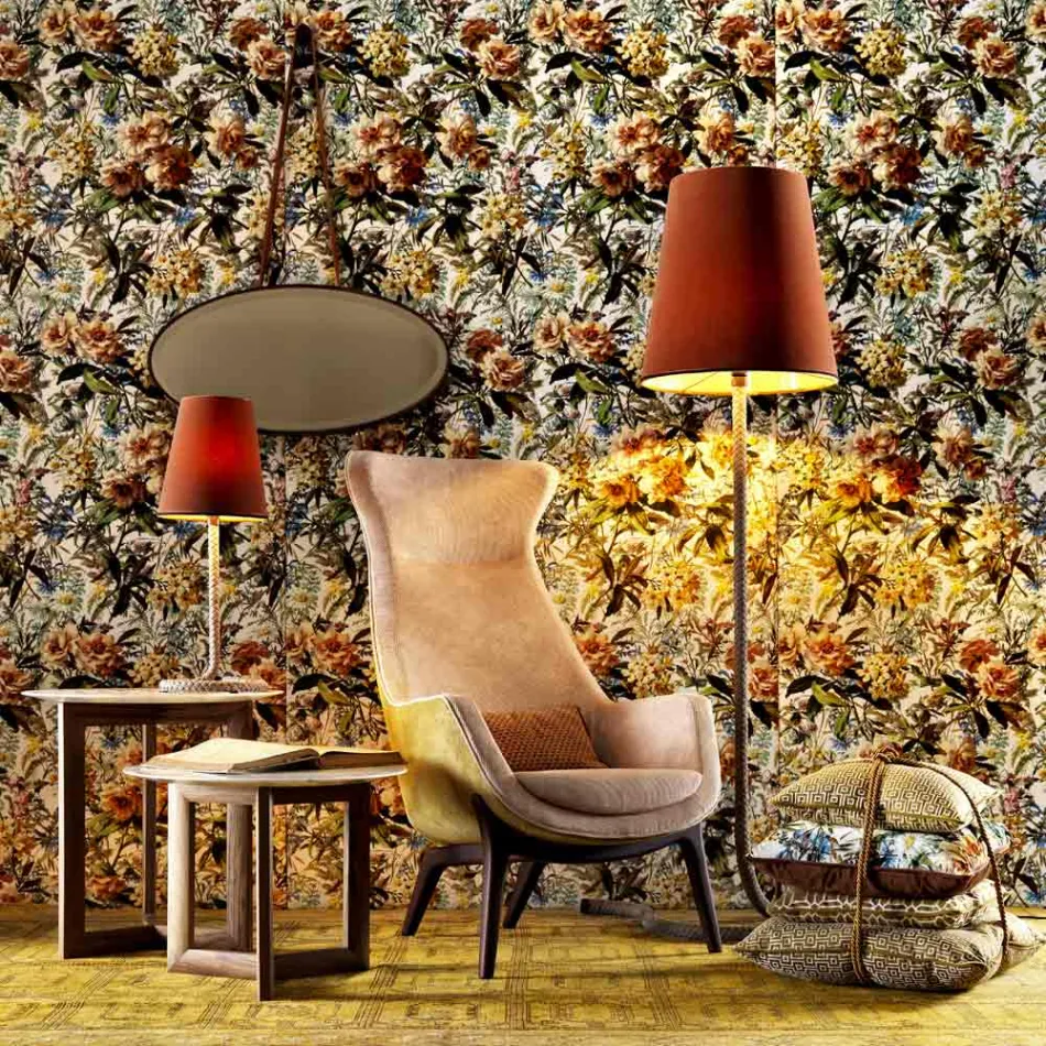 Bergére fauteuil in Grilli Wilde-designstof gemaakt in Italië Viadurini