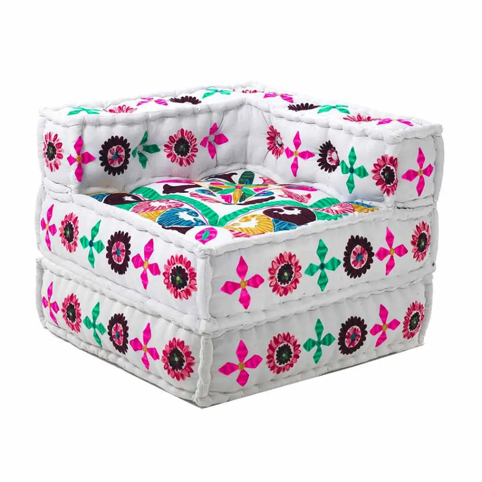 Chaise Longue fauteuil van etnisch ontwerp in patchwork katoen, voor woonkamer - vezel Viadurini