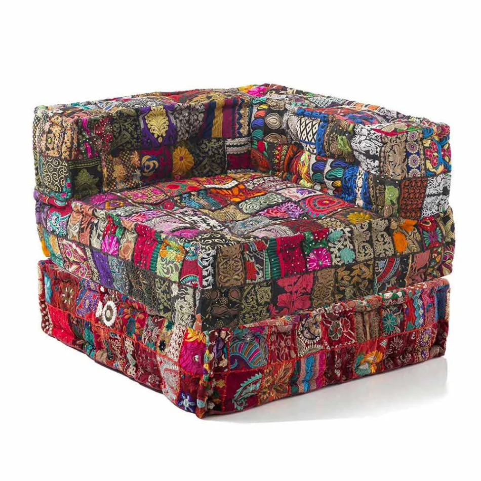 Chaise Longue fauteuil van etnisch ontwerp in patchwork katoen, voor woonkamer - vezel Viadurini