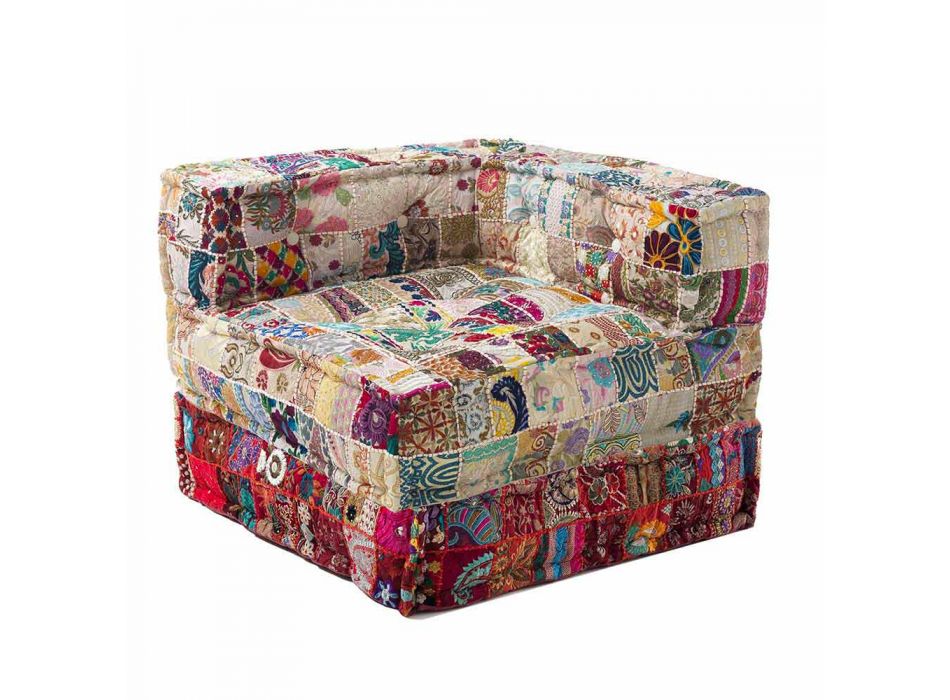 Chaise Longue fauteuil van etnisch ontwerp in patchwork katoen, voor woonkamer - vezel Viadurini