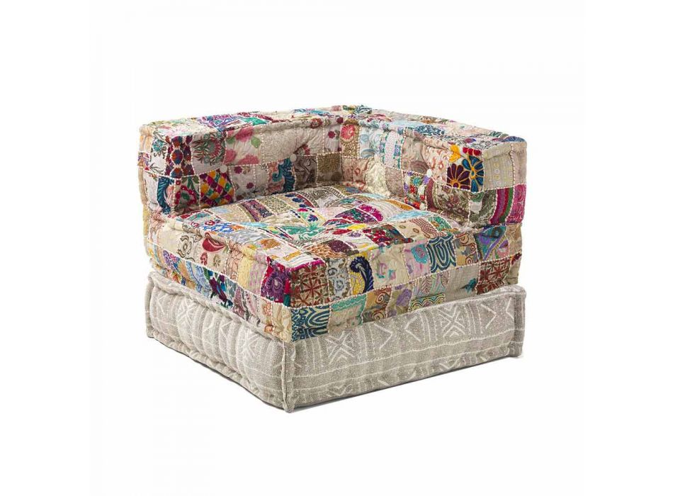 Chaise Longue fauteuil van etnisch ontwerp in patchwork katoen, voor woonkamer - vezel Viadurini