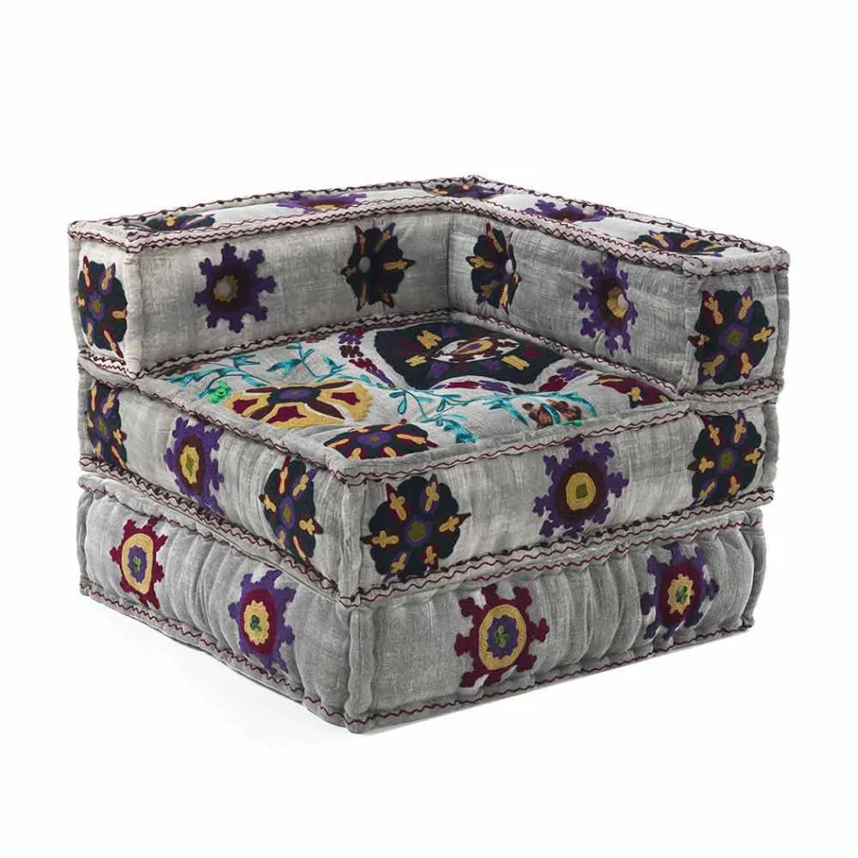 Chaise Longue fauteuil van etnisch ontwerp in patchwork katoen, voor woonkamer - vezel Viadurini