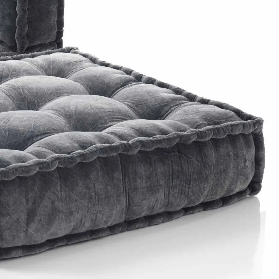 Chaise Longue fauteuil in etnisch design, grijs of blauw fluweel - Vezel Viadurini