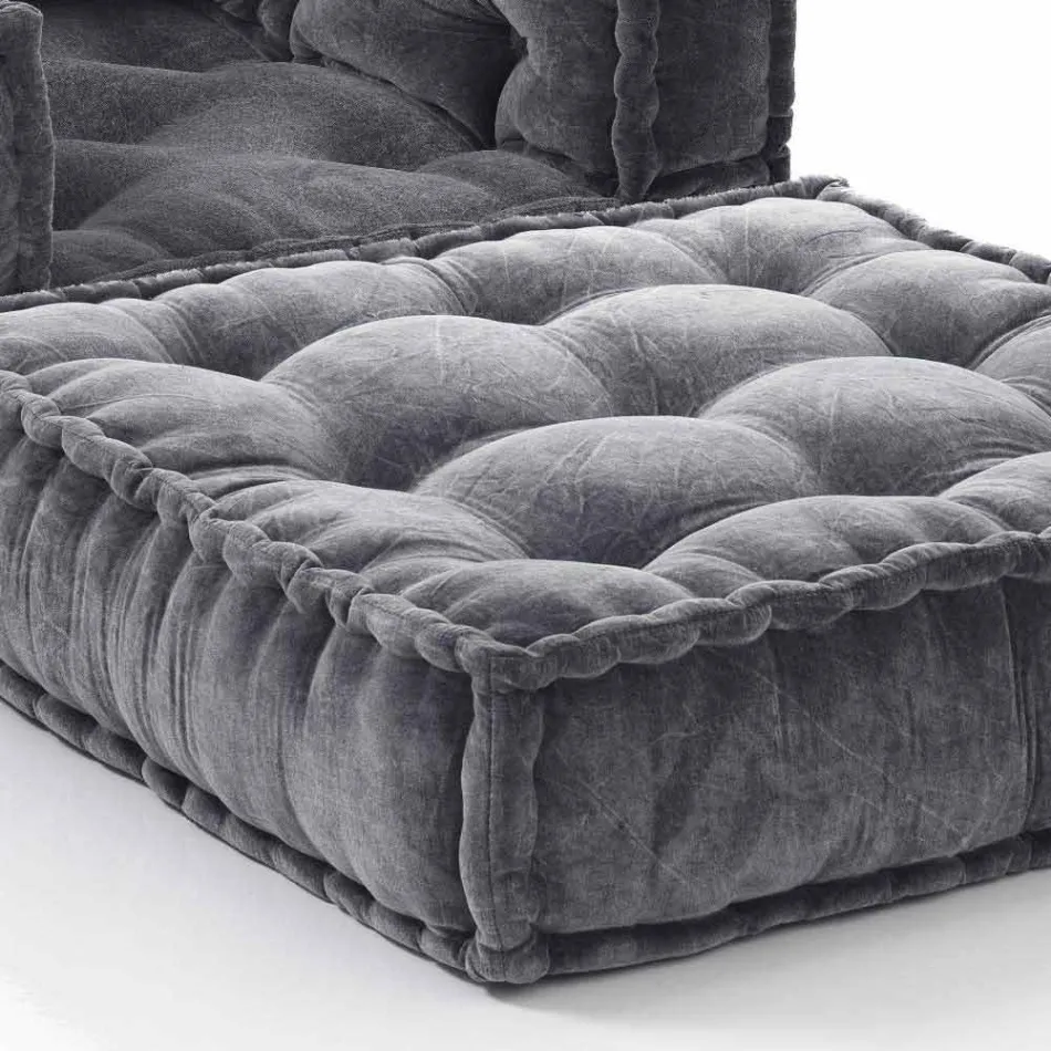 Chaise Longue fauteuil in etnisch design, grijs of blauw fluweel - Vezel Viadurini