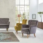 Klassieke fauteuil van hout en gewatteerde zitting van gewatteerd katoen - Monny Viadurini