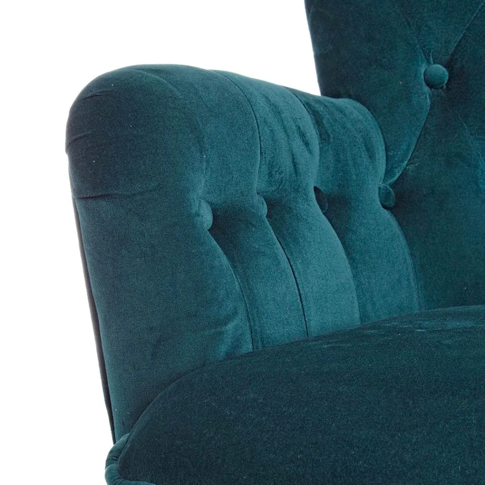 Klassieke fauteuil van hout en gewatteerde zitting van gewatteerd katoen - Monny Viadurini