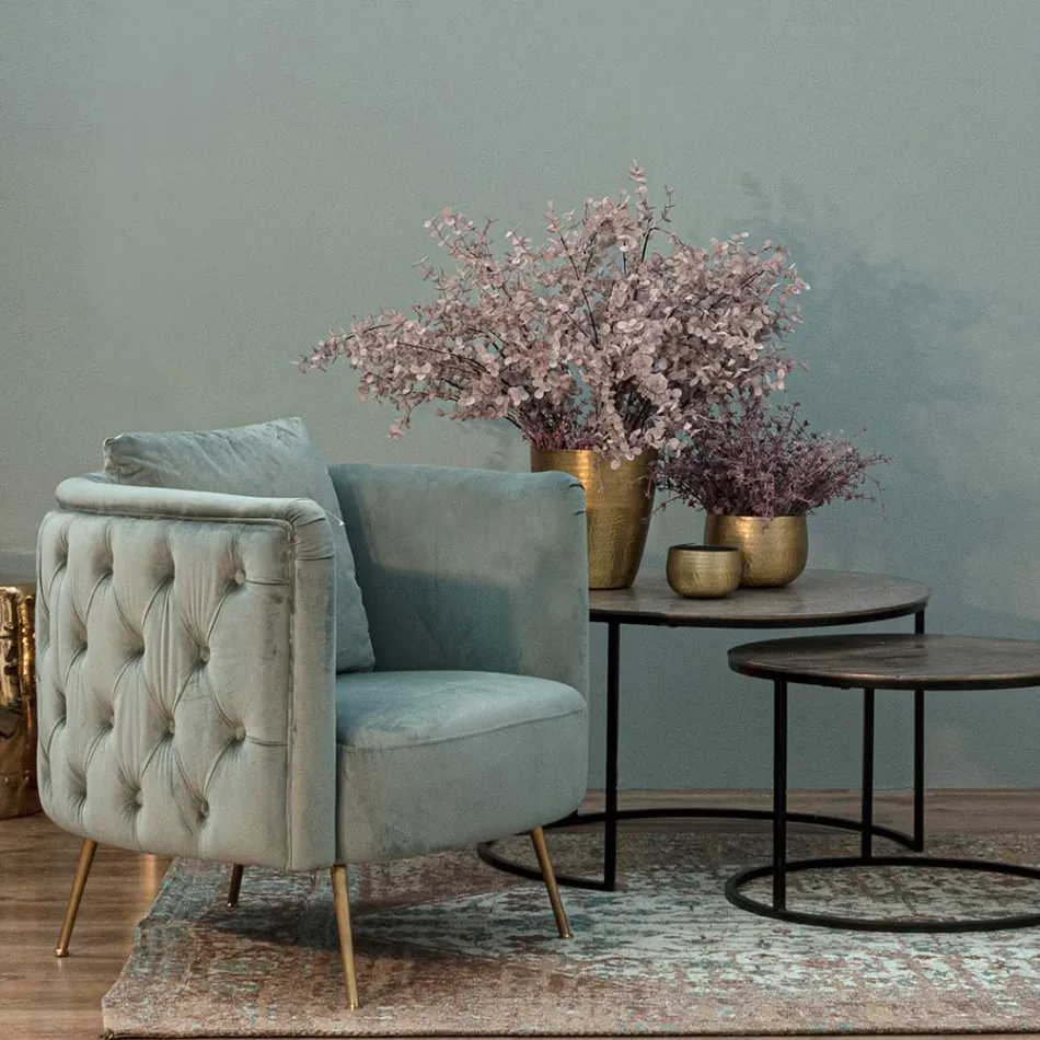 Klassieke fauteuil in gestoffeerd hout met fluwelen effect Homemotion - Nichy Viadurini