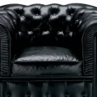 Klassieke fauteuil bekleed met leer met houten poten Made in Italy - Idra Viadurini